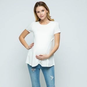 Short Sleeve Asymmetrical Wrap Maternity Nursing Top